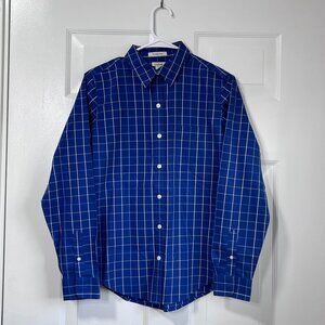L.L. Bean Wrinkle Free Blue Plaid 100% Cotton Button Up Shirt Size XS